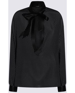 Tom Ford Polka Dot Silk Satin Blouse With Lavalliã¨Re Collar - Black