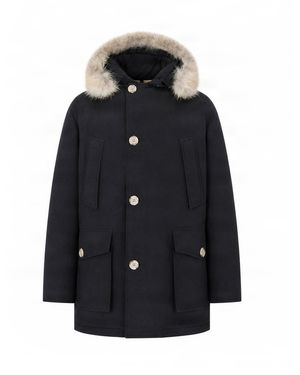 Woolrich Hooded Fur-Trim Parka Coat - Blue