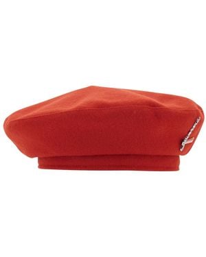 Barbour Wool Beanie With Flat Crown And Logo Plate On The Side For Hats Gloves - Red