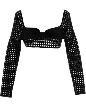 Giambattista Valli Cropped Macramé Bow Top - Black