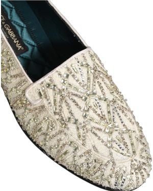 Dolce & Gabbana Velvet Embroidered Dress Loafers Shoes Leather - Metallic