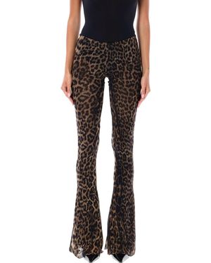 Jean Paul Gaultier Leopard Print Sheer Mesh Flared Trousers - Black