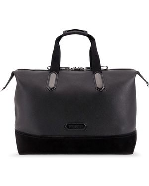 Tom Ford Leather Duffle Bag With Suede Inserts And Logo Patch - Black