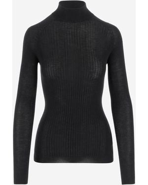 Sa Su Phi Cashmere And Silk Rib Knit Jumper - Black
