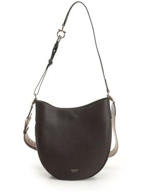 Ferragamo Hobo Smile Medium Bag With Doubel Shoulder Strap - Black