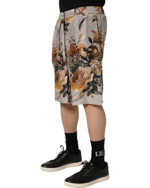 Dolce & Gabbana Floral Print Silk Bermuda Shorts - Natural