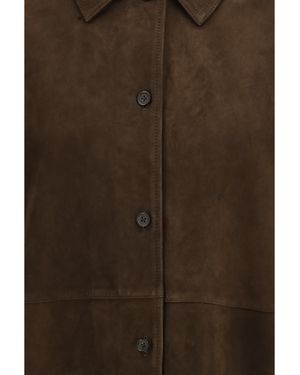 TOTEME Shirt Jacket Suede Lambskin Leather - Brown