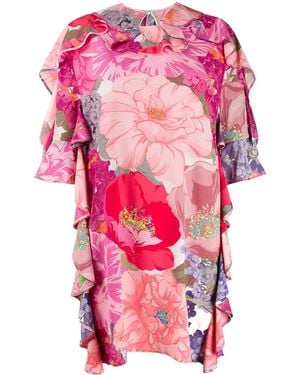 Valentino Floral Print Ruffled Dress - Pink