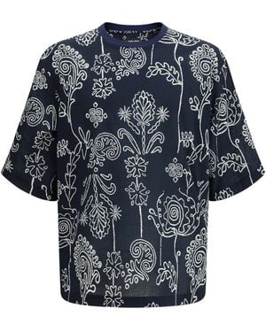 Giorgio Armani Cotton T-Shirt With All Over Pattern - Blue