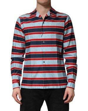 Dolce & Gabbana Stripes Cotton Button Down Shirt - Blue