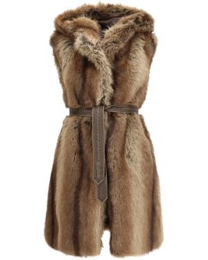 Pinko Galearis Faux Fur Hooded Vest Polyester Furs - Brown