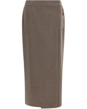 Giorgio Armani Silk And Wool Wrap Long Skirt With Patch Pocket - Brown