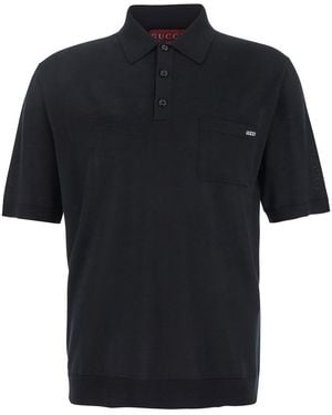 Gucci Polo Shirt With Chest Pocket And Embroidered Logo On The Front - Black