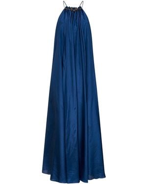 Zimmermann Cobalt Silk Aster Dark Gathered Beaded Maxi Dress - Blue
