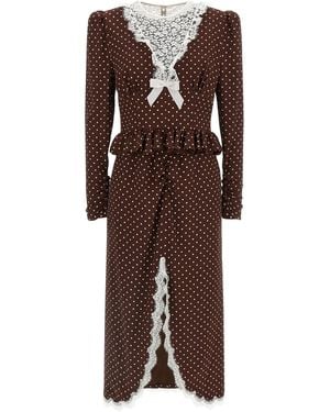 Alessandra Rich Polka Dot Midi Dress - Brown