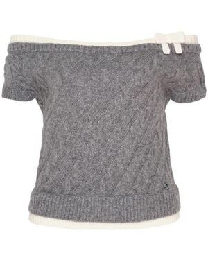 ShuShu/Tong Cable-Knit Bow-Detail Top - Gray