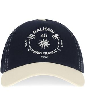 Balmain Bicolour Baseball Cap With Logo Cotton Hats E Hairbands - Blue