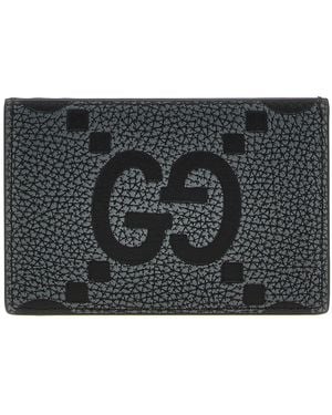 Gucci Gg Hammered Leather Card Case - Gray