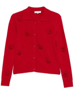 Stine Goya Floral-Appliqué Polo Cardigan - Red