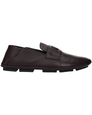 Dolce & Gabbana Leather Slip-On Loafers - Brown