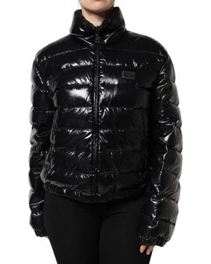 Dolce & Gabbana Logo Plaque Full Zip Puffer Jacket - Black