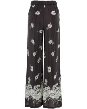 P.A.R.O.S.H. Trousers With Elastic Waist And All-Over Floral Motif - Grey