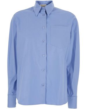 Semicouture Stretch Cotton Classic Collar Shirt For Light Elastane And Blouses - Blue