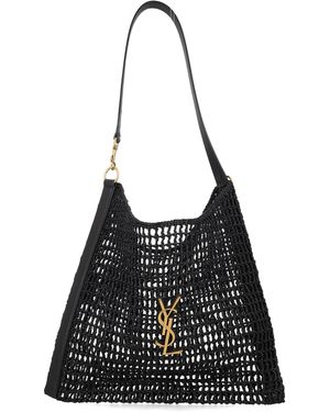 Saint Laurent Bv Raffia Tote Bag - Black