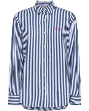 MC2 Saint Barth And Striped Cotton Brigitte Shirt With Print And Embroidery - Blue