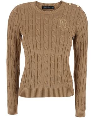 Ralph Lauren Crewneck Cable Knit Jumper Cotton Top - Brown