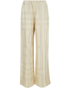 TOTEME Trousers With All-Over Monogram - Natural