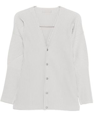 Homme Plissé Issey Miyake Pleated V-Necked Cardigan - White