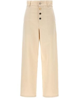 Moschino Ankle-Length Cotton Gabardine Trousers With High Waist - Natural