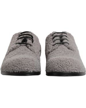 Dolce & Gabbana Fleece Lace Up Derby Dress Shoes Leather - Grey