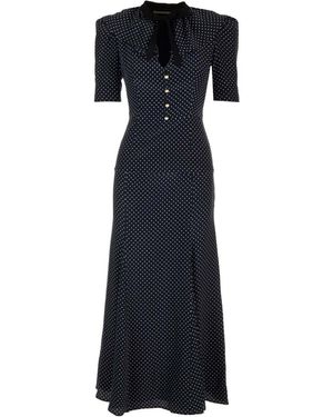 Alessandra Rich Polka-dot Patterned Bow-embellished Silk Maxi Dress - Blue