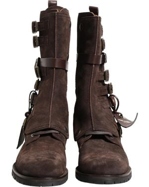 Dolce & Gabbana Brown Suede Leather Combat Ankle Boots Shoes  display picture 1