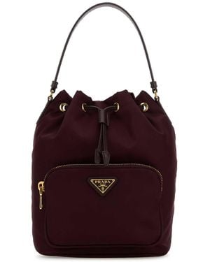 Prada Burgundy Re-Nylon Duet Bucket Bag - Red
