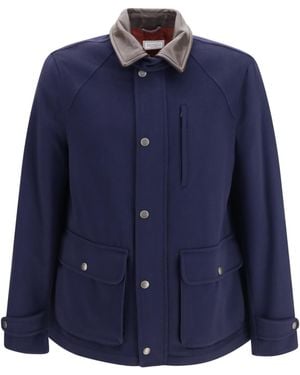 Brunello Cucinelli Virgin Wool Jacket Withnappa Inserts - Blue