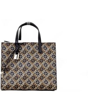 Marc Jacobs Mini Grind Signet Printed Leather Crossbody Tote Handbag Purse - Black