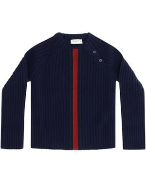 Gucci Web Stripe Wool Jumper For Boy Merino Ovis Aries - Blue