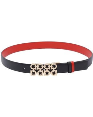 Ferragamo Reversible Woven Gancini Belt - Red