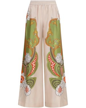 La DoubleJ Printed Silk Palazzo Trousers - White