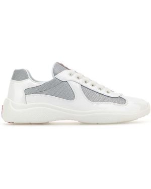 Prada Two-Tone Leather And Fabric America S Cup Trainers - White