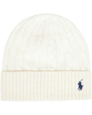Polo Ralph Lauren Cream Cable-Knit Wool And Cashmere Beanie - White