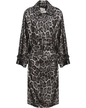 Stella McCartney Beltd Trench Coat With Leopard Print - Black
