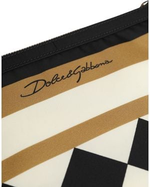 Dolce & Gabbana Multicolour Chequered Logo Print Nylon Clutch Borse Bag - Metallic