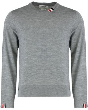 Thom Browne Crew Neck Sweater Virgin Wool Sweatshirts - Gray