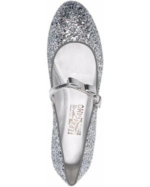 Ferragamo Bow-Detail Glitter Ballerina Shoes - White