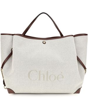 Chloé Large Carry Tote Bag Cotton Shoulder - White