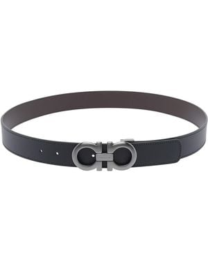 Ferragamo Adjustable And Reversible Gancini Belt - Blue